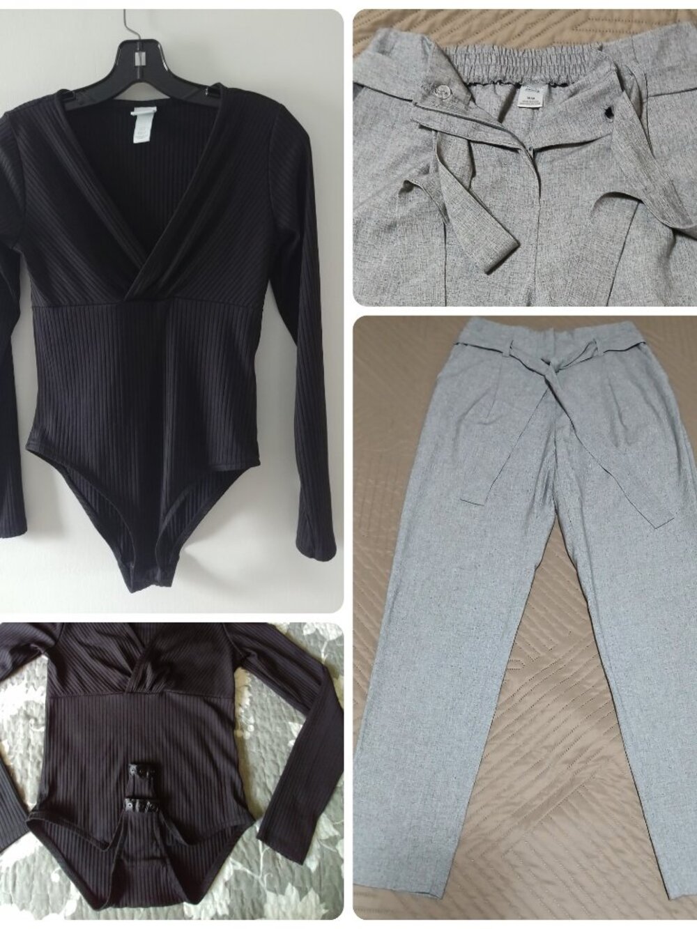 H&M Black Bodysuit With Streetwear Society Grey Pants, Medium Set, Like New